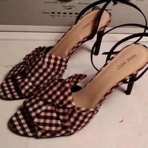 Nine West Checkered Ankle Strap Open Toe High Heels Size 13m